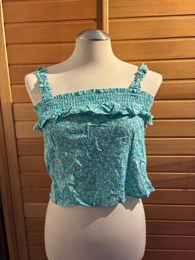 BNWT by Speechless Turquoise Floral Smocked Ruffle Tank